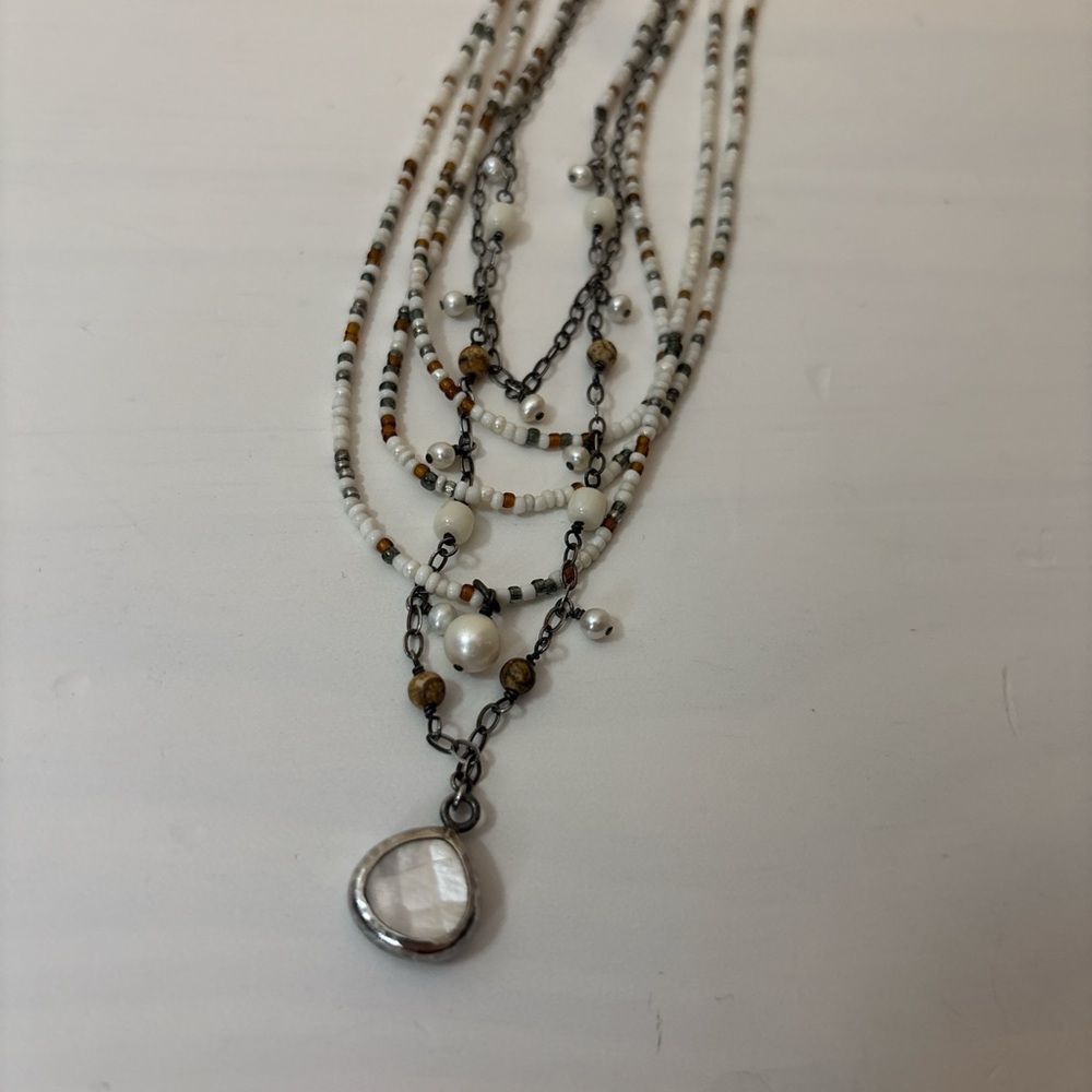 Amazing Multi-Layered Necklace with Mother of Pearl Pendant